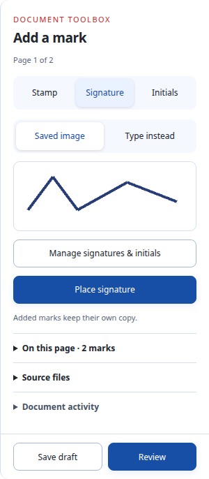 Closeup of Cigned signature controls