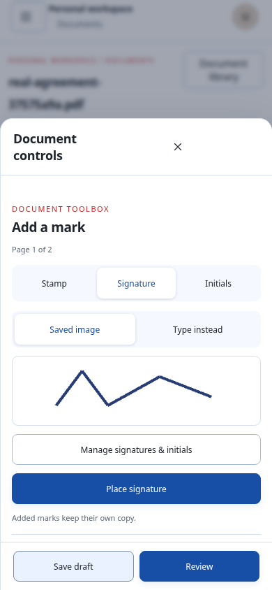 Cigned signature controls in the phone layout